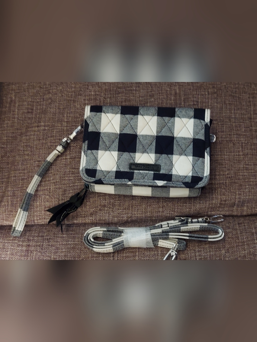 Vera Bradley Black & White Quilted  Crossbody Wallet With Wristlet Strap
